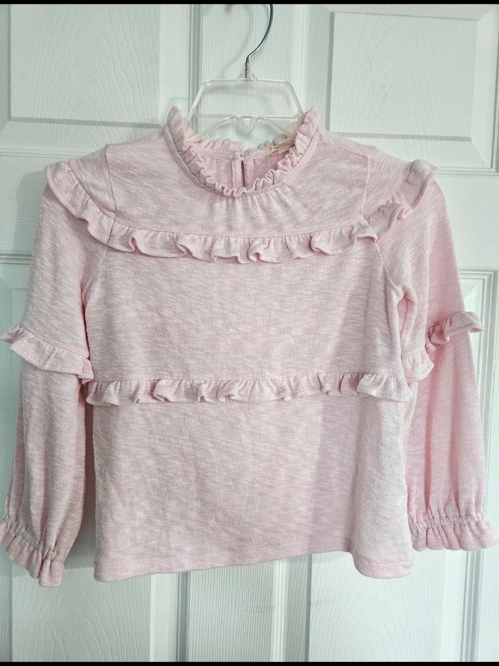 Crewcuts Pale Pink Ruffle-Trim Long Sleeve Top